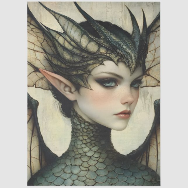 Gothic Mythological Nymph Fantasy Dragon Tissue Paper (Front)