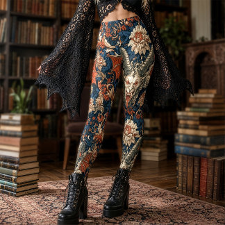 Gothic Navy Orange Baroque Gargoyle Horned Demon Leggings