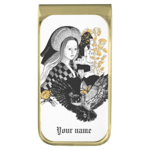 Gothic Night Owl and woman Gold Finish Money Clip