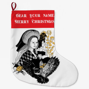 Gothic Night Owl and woman Large Christmas Stocking