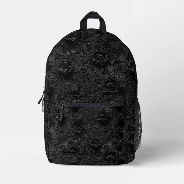 Gothic Noir Lace Pattern Black Printed Backpack (Front)