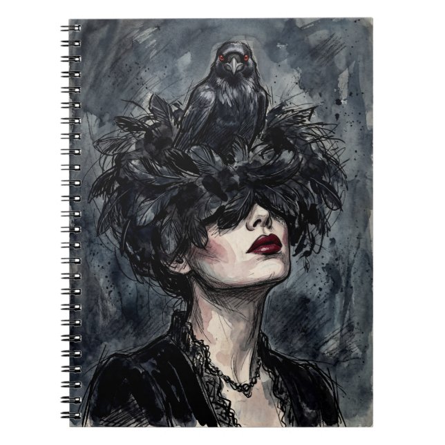 Gothic Notebook: Woman with Raven Notebook (Front)