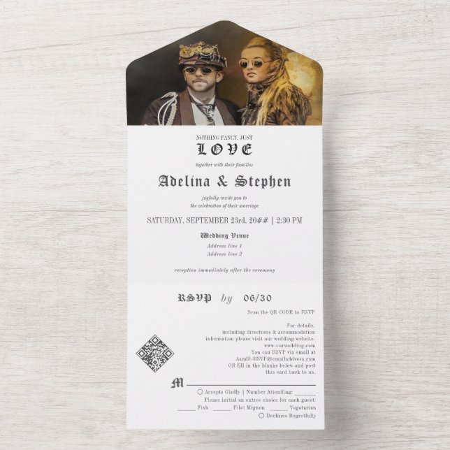 Gothic Nothing Fancy Just Love QR Code Wedding All In One Invitation (Inside)