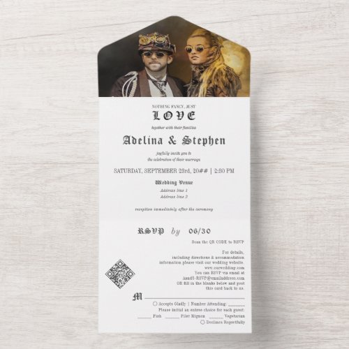 Gothic Nothing Fancy Just Love QR Code Wedding All In One Invitation