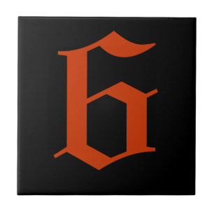 Gothic Number Tile - Red on Black