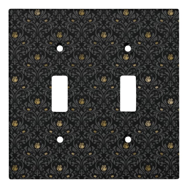 Gothic Nursery Black Rose Damask   Light Switch Cover (Front)