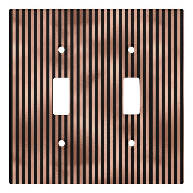 Gothic Nursery Black & Rose Gold Striped  Light Switch Cover (Front)