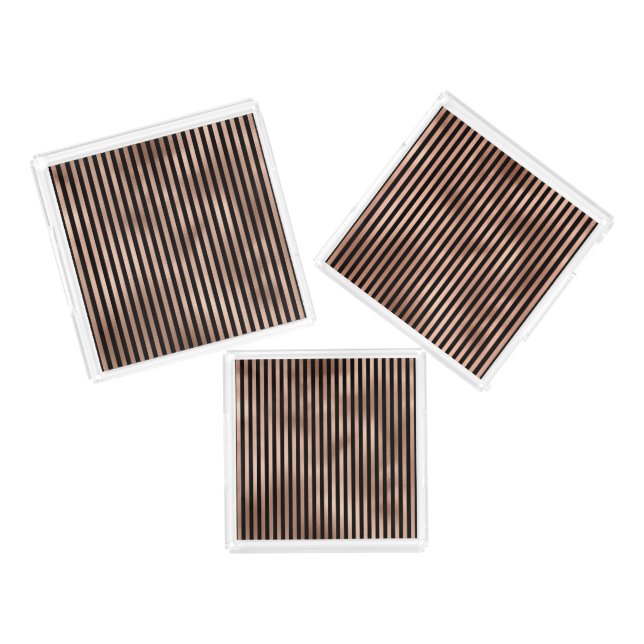 Gothic Nursery Black & Rose Gold Striped Tray Set (Set)