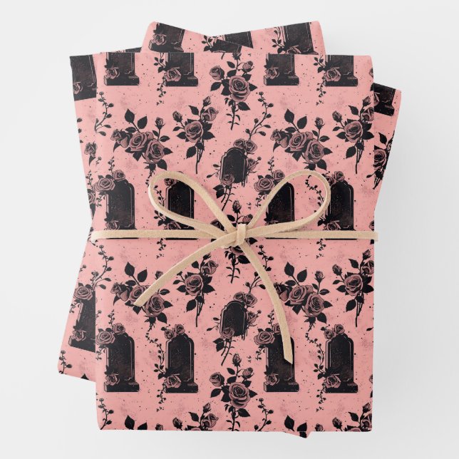 Gothic Occult Pink Cemetery roses   Wrapping Paper Sheets (In situ)