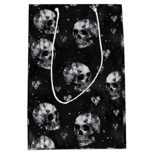 Gothic Occult Skulls with Hearts  Medium Gift Bag