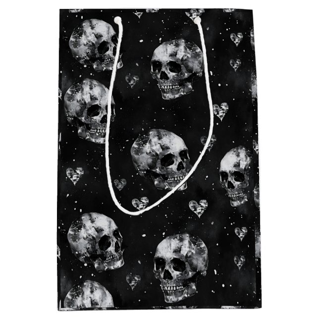 Gothic Occult Skulls with Hearts  Medium Gift Bag (Front)