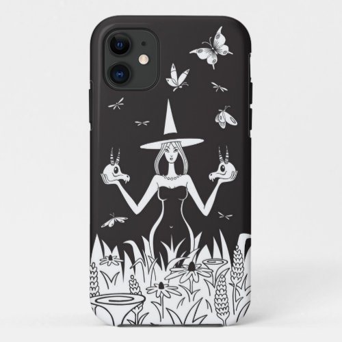 Gothic Occult Witch Skull Black White Butterfly iPhone 11 Case
