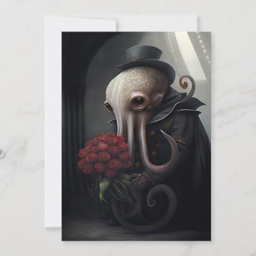 Gothic Octopus in Top Hat Holiday Card