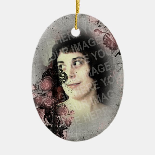Gothic Old Key And Roses Ceramic Ornament (Front)