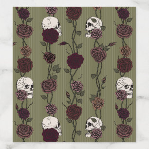 Gothic Olive Green Floral Skull and Roses Envelope Liner