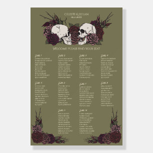 Gothic Olive Green Floral Skull Seating Chart Sign