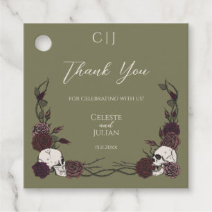 Gothic Olive Green Skull & Rose Wedding Thank You Favor Tags