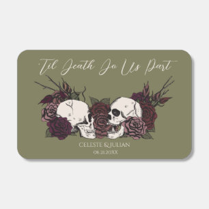 Gothic Olive Green Skulls & Roses Wedding Matchboxes