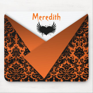 Gothic Orange and Black Damask Mousepad