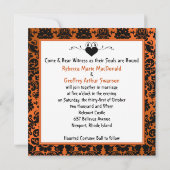 Gothic Orange and Black Damask Wedding Invitation (Back)