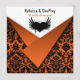 Gothic Orange and Black Damask Wedding Invitation