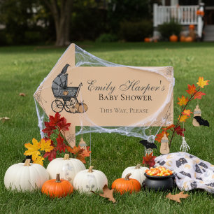 Gothic Orange Baby Carriage Baby Shower Arrow Sign