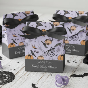 Gothic Orange Baby Carriage Baby Shower Thank You Favor Boxes