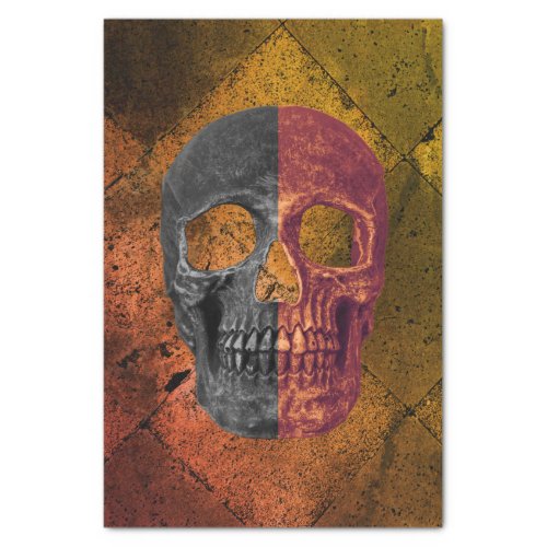 Gothic Orange Black Half Skull Vintage Texture Tissue Paper