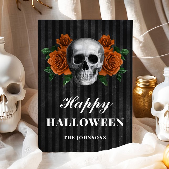 Gothic Orange Floral Skull Happy Halloween Card (Gothic Orange Floral Skull Happy Halloween Card)