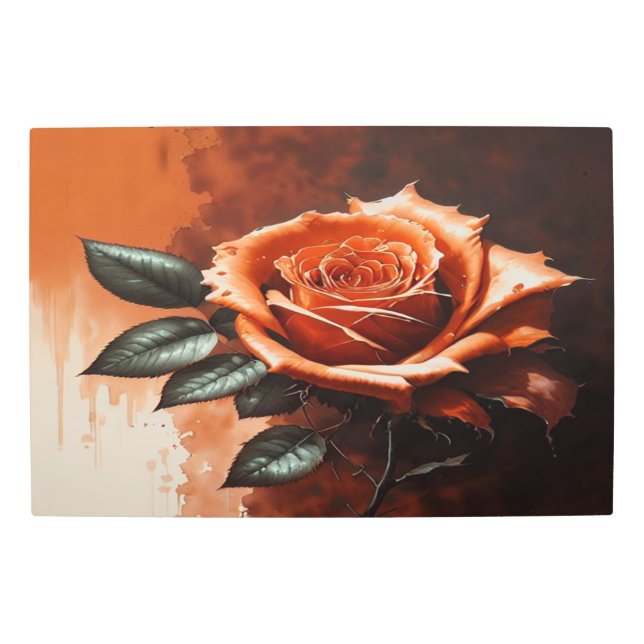 Gothic Orange Rose Metal Print (Front)