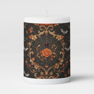 Gothic Orange Rose Pillar Candle - Halloween