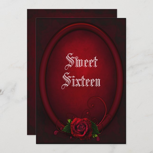 Gothic Oval Frame & Blood Rose Sweet 16 Invitation (Front/Back)