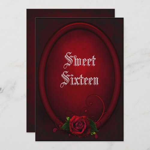 Gothic Oval Frame  Blood Rose Sweet 16 Invitation