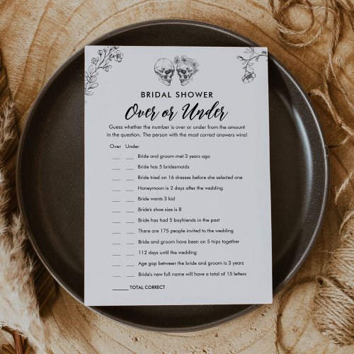 Gothic Over Or Under Bridal Shower Game Card