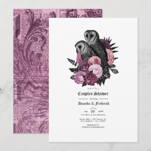 Gothic Owl and Mauve Vintage Floral Couples Shower Invitation
