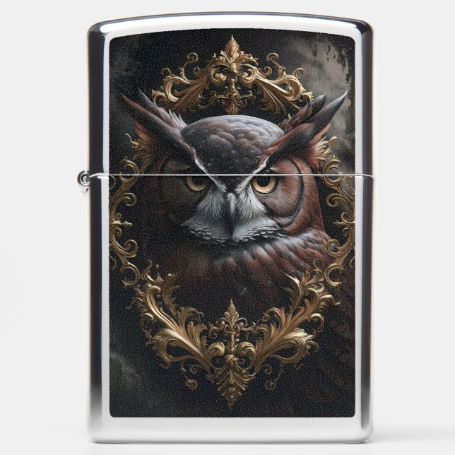 Gothic Owl Baroque Art Zippo Lighter (Front)