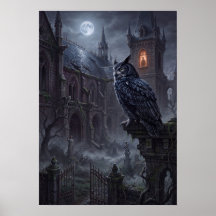 Gothic Owl Dark Night Art Print