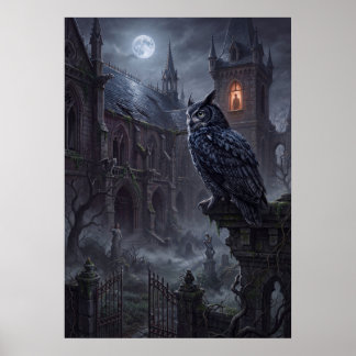 Gothic Owl Dark Night Art Print