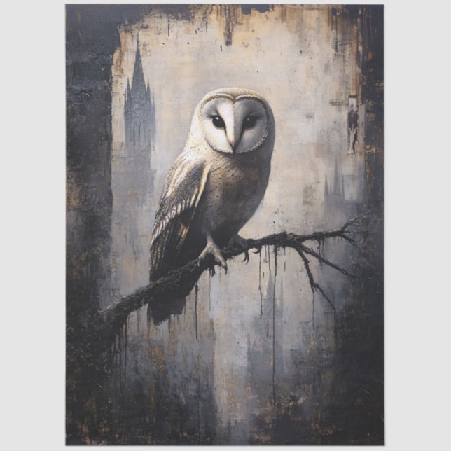 Gothic Owl on Gnarled Branch Decoupage Tissue Paper (Front)