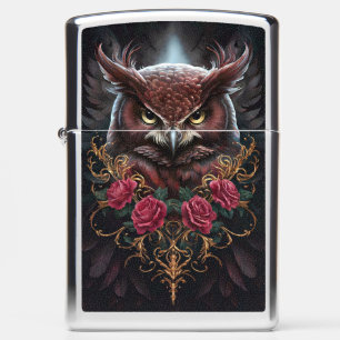 Gothic Owl with Roses Baroque Art Zippo Lighter
