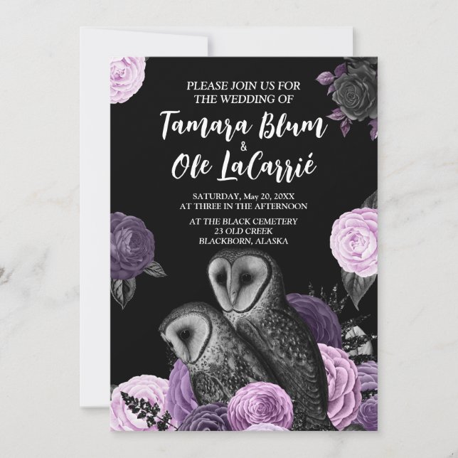 Gothic Owls Wedding Save The Date (Front)