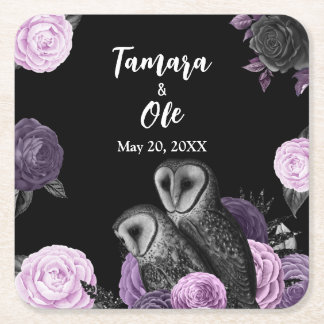 Gothic Owls Wedding Square Paper Coaster