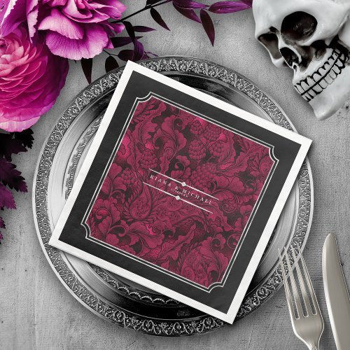 Gothic Paisley Frame Burgundy ID866 Paper Dinner Napkins