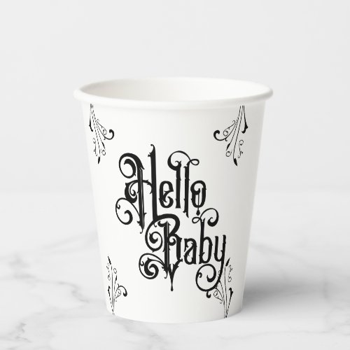Gothic Party Baby Shower Hello Black Paper Cups