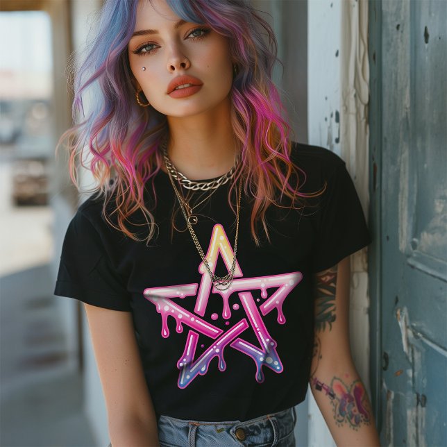 Gothic Pastel Dripping Pentagram Cyber Rave T-Shirt (Creator Uploaded)