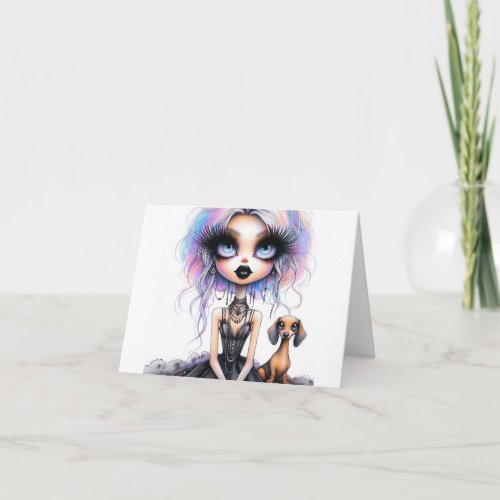 Gothic Pastel Girl with Dachshund Card
