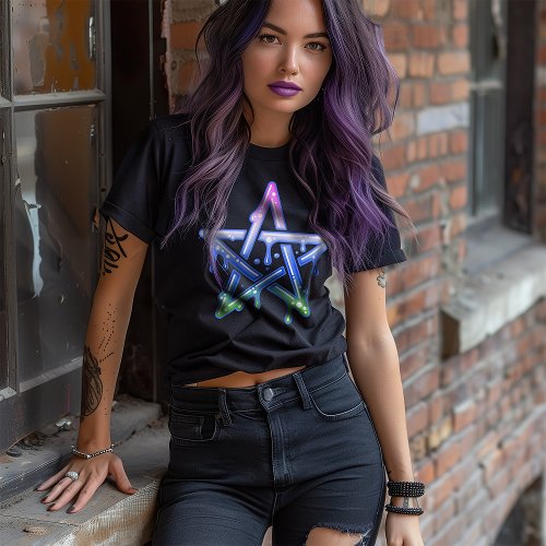 Gothic Pastel Neon Pentagram Cyber Goth Girls T_Shirt