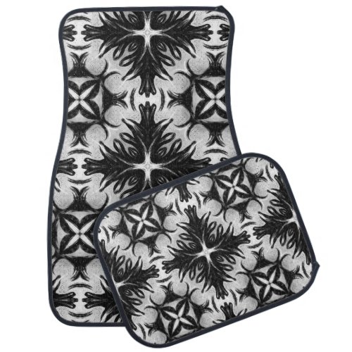 Gothic pattern black and white cross car floor mat