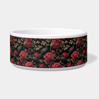 Gothic Pattern with Red Roses and Crows Bowl