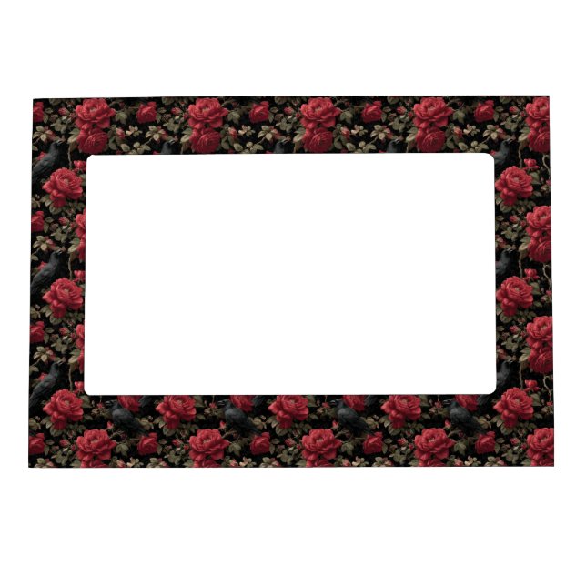 Gothic Pattern with Red Roses and Crows Magnetic Frame (Front)
